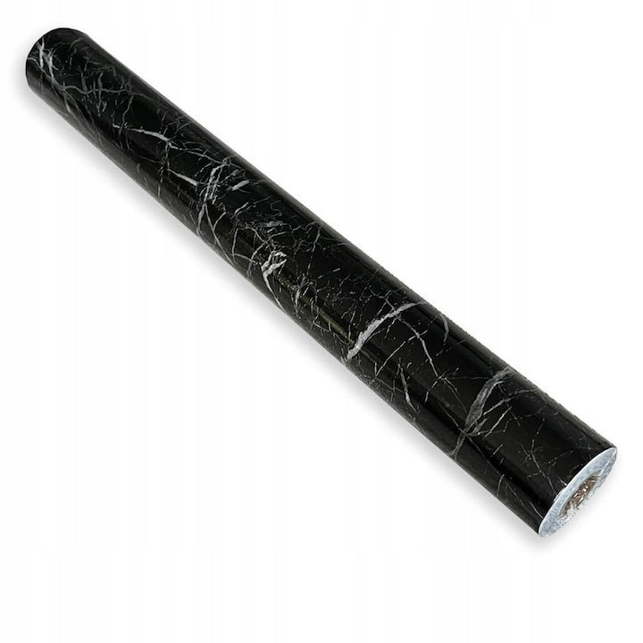 Folie autoadeziva pentru mobila cu model marmura neagra, autocolant decorativ PVC, 60 x 300 cm