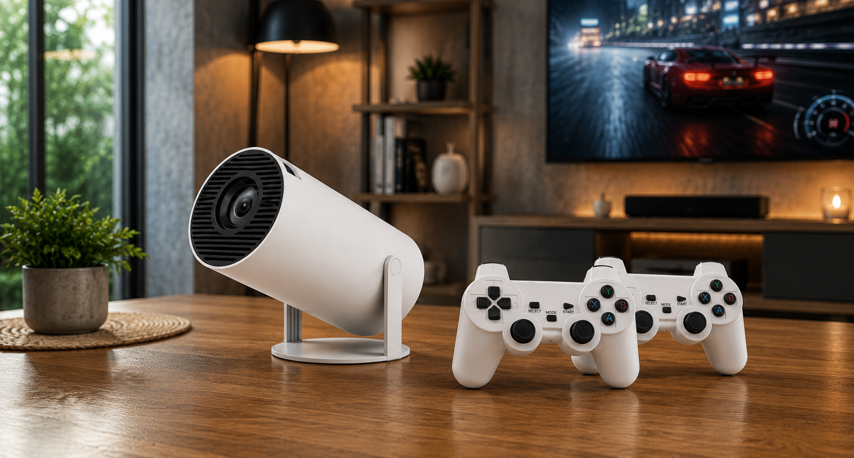 Videoproiector Portabil Inteligent cu 2 Controllere – Android 11, 4K, Wi-Fi 6, 130 inch