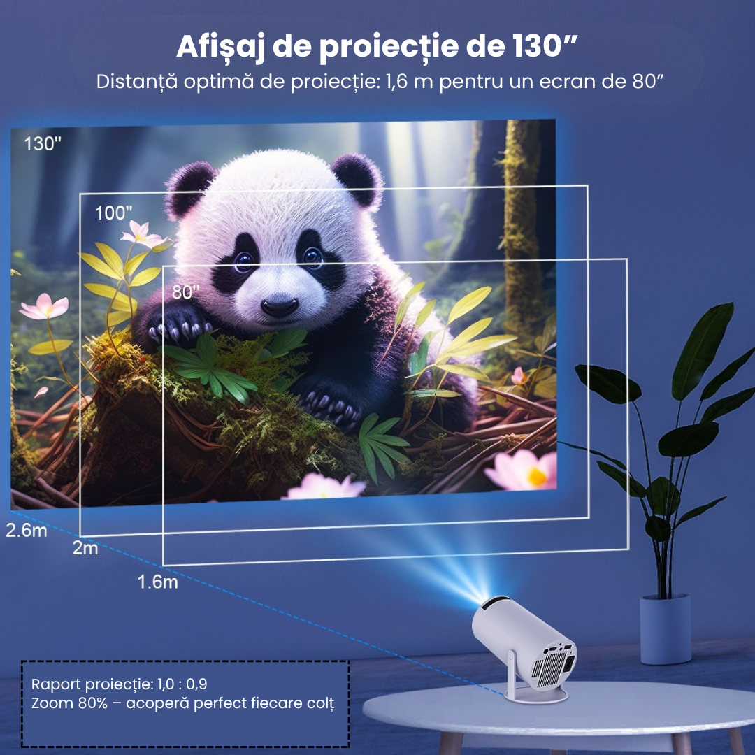 Videoproiector Portabil Inteligent cu 2 Controllere – Android 11, 4K, Wi-Fi 6, 130 inch