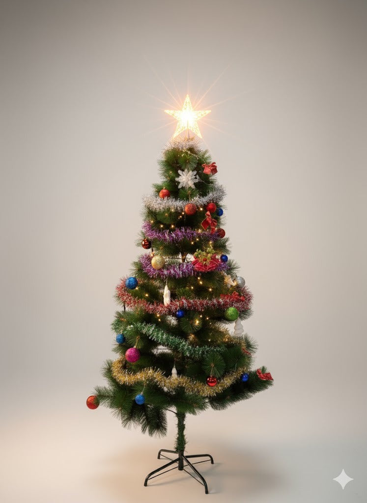 Pachet Complet Crăciun - Brad Artificial 180 cm + Set Premium de Decorațiuni Incluse