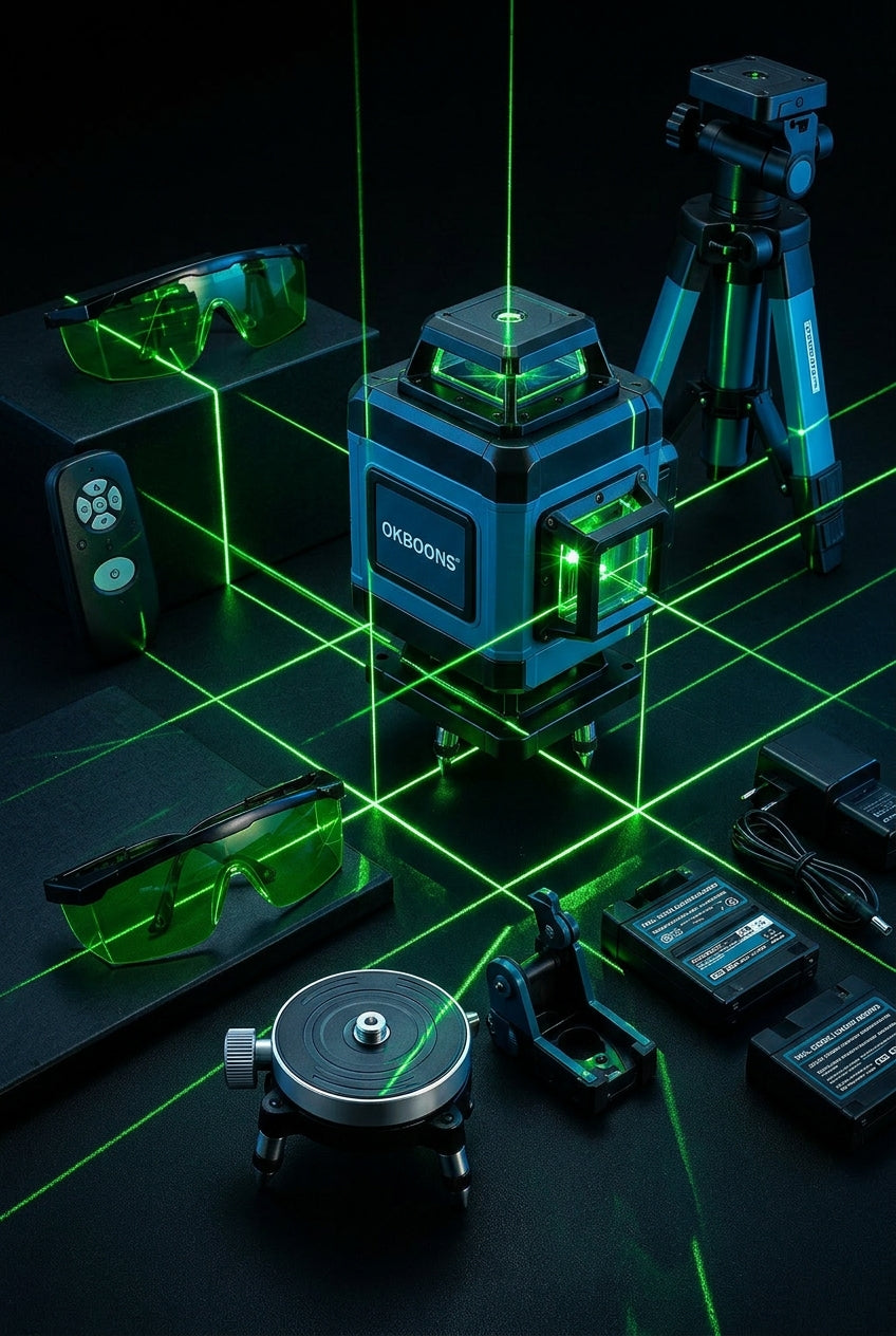 Nivelă Laser 3D Profesională 16 Linii Verzi 360° – Auto-nivelare, IP54, 2 Baterii Incluse