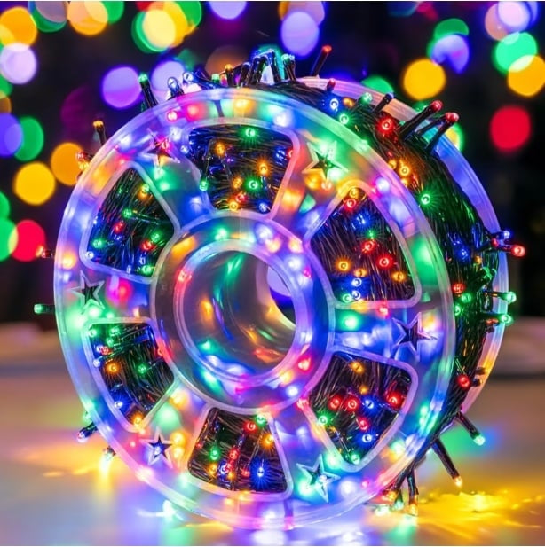 Instalatie beculete exterior si interior Craciun, rola 100 m, 8 jocuri de lumini, multicolor