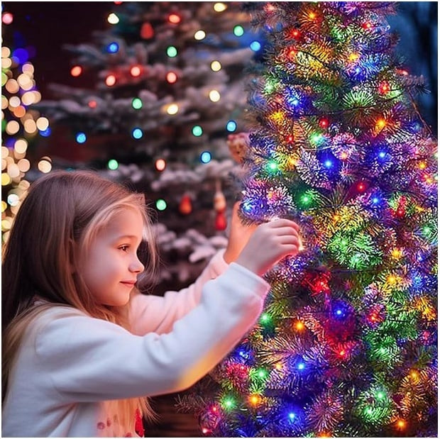 Instalatie beculete exterior si interior Craciun, rola 100 m, 8 jocuri de lumini, multicolor