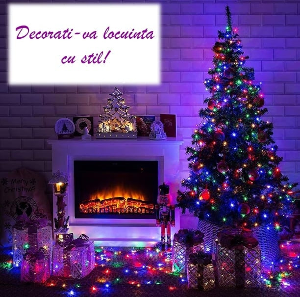 Instalatie beculete exterior si interior Craciun, rola 100 m, 8 jocuri de lumini, multicolor