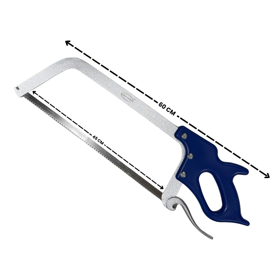 Set profesional pentru transare carne si oase ZanaCasei – Fierastrau inox 45 cm + Manusa anti-taiere + Cutit aventura Full Tang, teaca inclusa