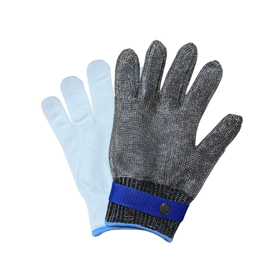 Set profesional pentru transare carne si oase ZanaCasei – Fierastrau inox 45 cm + Manusa anti-taiere + Cutit aventura Full Tang, teaca inclusa