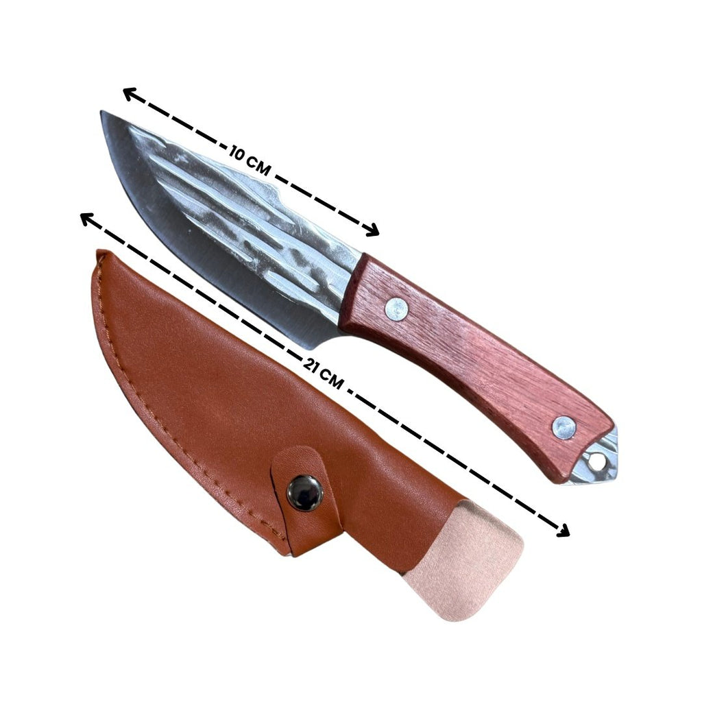 Set profesional pentru transare carne si oase ZanaCasei – Fierastrau inox 45 cm + Manusa anti-taiere + Cutit aventura Full Tang, teaca inclusa